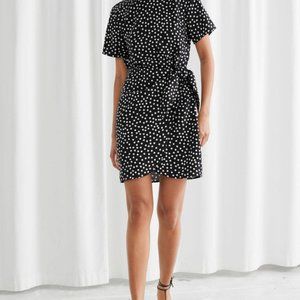 & Other Stories Tie Up Black and White Polka Dot Wrap Dress Size 12 NWT